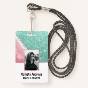 Badge Aqua Turquoise Rose Parties scintillant Watercolor