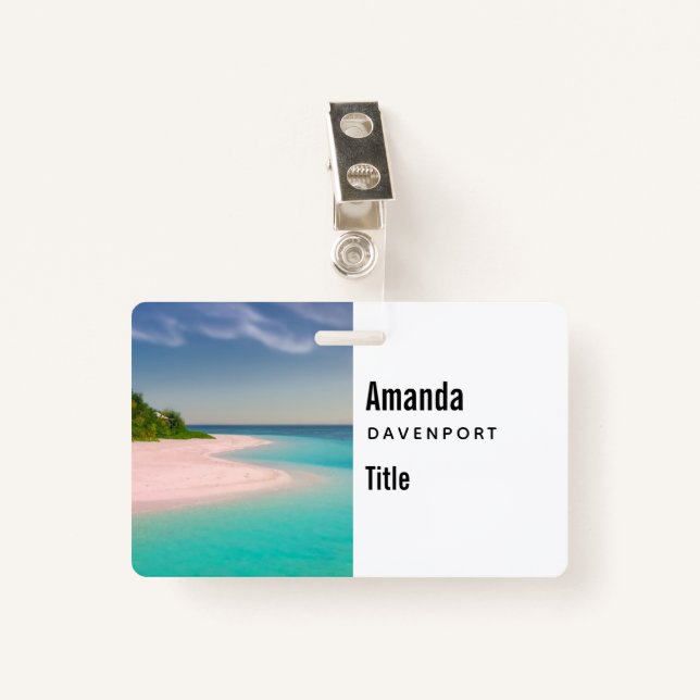 Badge Aquamarine Ocean Tropical Beach Scenic (Devant avec clip)