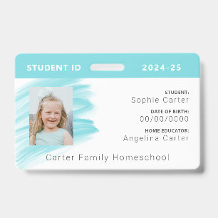 Badge Aquarelle bleue Homeschool Carte d'identité de l'é