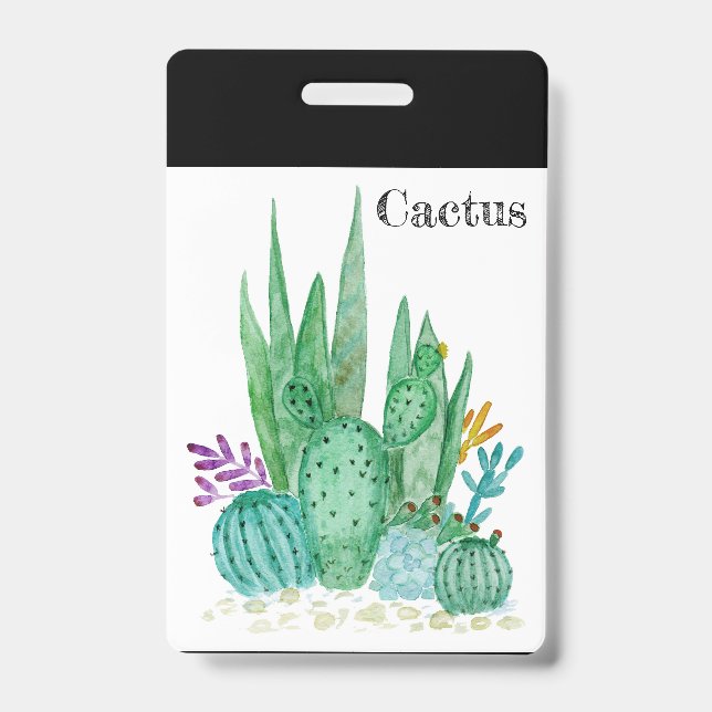 Badge Aquarelle de cactus cactus fleurs floral désert il (Avant)