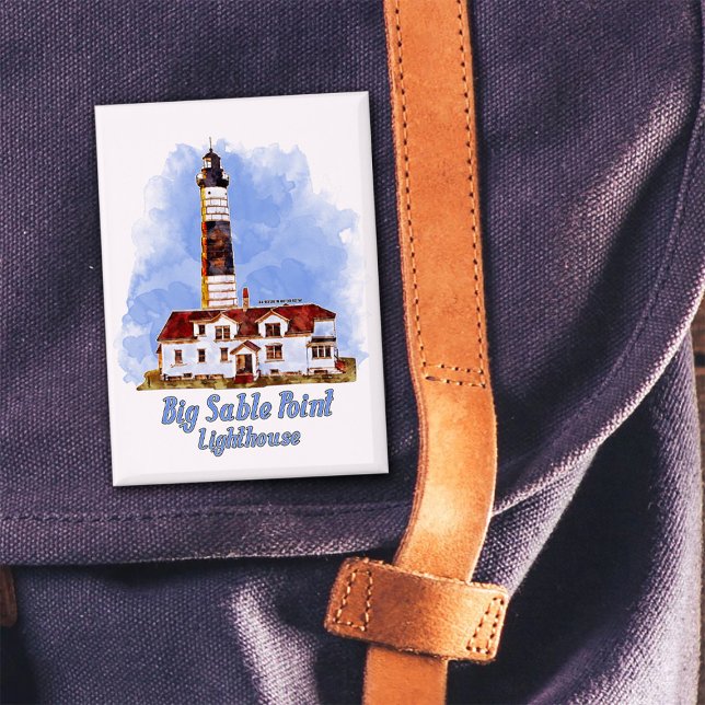 Badge Aquarelle du phare de Big Sable Point - Michigan (Big Sable Point Lighthouse Watercolor - Michigan. Button)