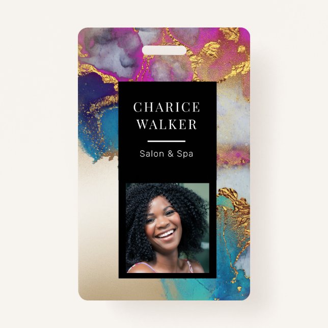 Badge aquarelle fausse feuille d'or nom de la photo (Devant)