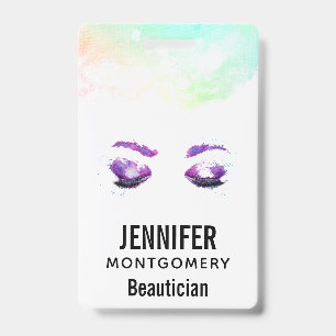 Badge Aquarelle glamour aux yeux et aux bouillons pourpr