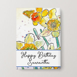 Badge Aquarelle Jaune Daffodil Fleur Aquarelle Anniversa