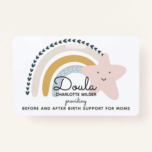 Badge Aquarelle mignonne Arc-en-ciel Doula - ID des serv (Devant)