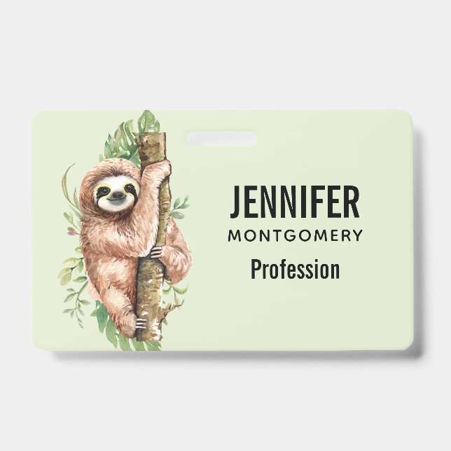 Badge Aquarelle mignonne Sloth & Feuilles tropicaux (Face)