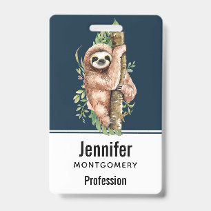 Badge Aquarelle mignonne Sloth & Feuilles tropicaux