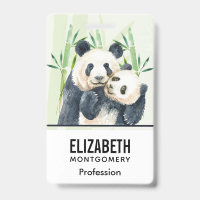 Aquarelle Panda Ours Maman & Bébé en Bambou