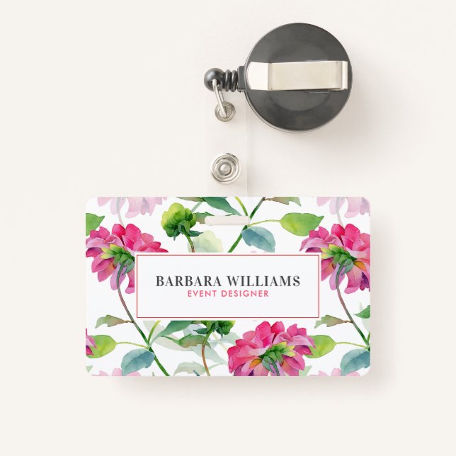Badge Aquarelles roses Fleurs Motif (Back with Retractable)