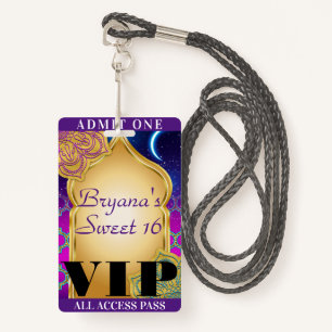Badge Arabian Nights Marocain Party Sweet 16 VIP Pass