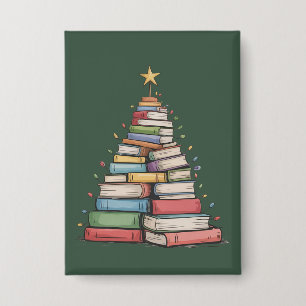 Badge Arbre de Noël Livre Rétro Bibliothèque Bookworm 