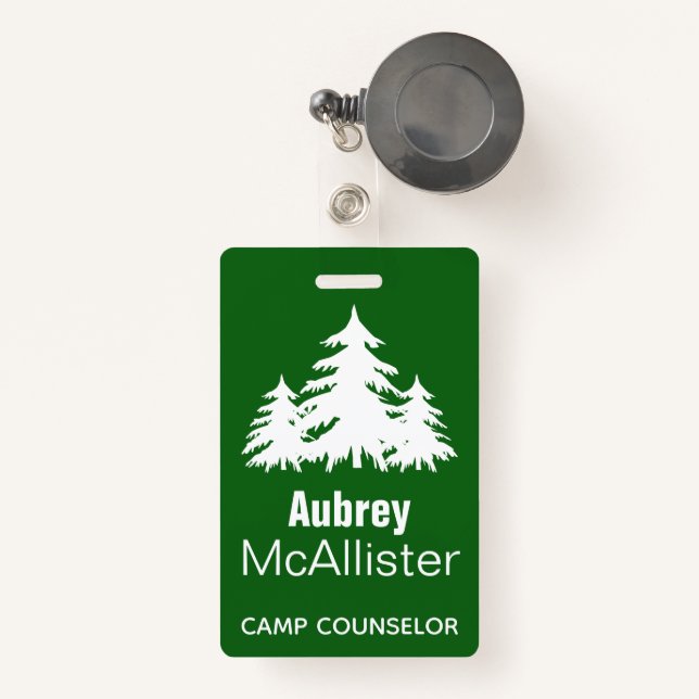 Badge Arbres à sapins rustiques | Conseiller de camp (Front with Retractable)