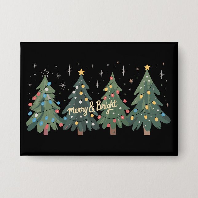 Badge Arbres de Noël verts Fêtes de Noël  (Recto)