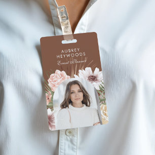 Badge Arc photographique de fleurs aquarelles bohèmes ch