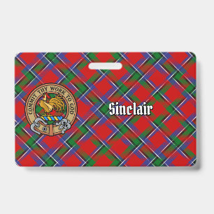 Badge Armoiries du Clan Sinclair sur tartan rouge