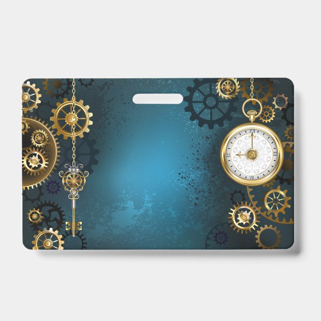 Badge Arrière - plan turquoise à vapeur avec Gears (Avant)