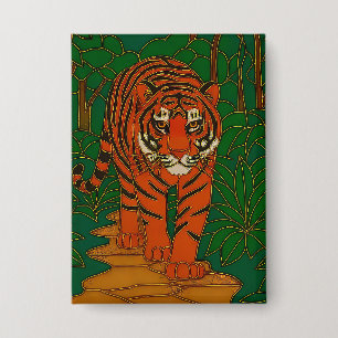 Badge Art de cloisonné Tigre sur le chemin de la jungle
