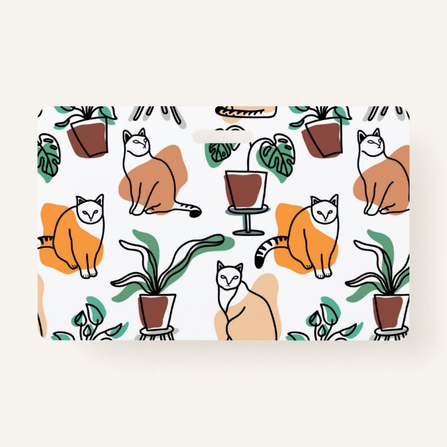 Badge Art de trait dessin chats et fleurs (Devant)