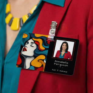 Badge Art Pop Moderne Rétro Photo de Maquillage de Cheve