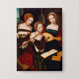 Badge Art Renaissance Vintage Trois Musiciennes Féminine