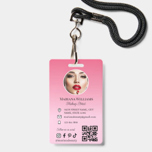 Badge artiste de maquillage code QR photo rose petite en
