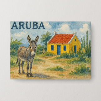 Badge Aruba Yellow Cunucu house with donkey watercolor