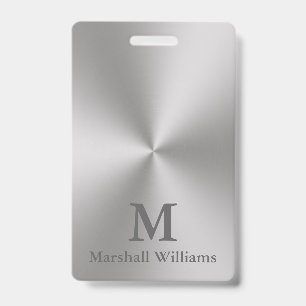 Badge Aspect Métal Brossé Moderne Monogramme Texte Nom G