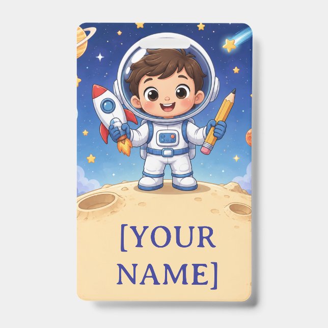Badge Astronaute enfant prêt à explorer le cahier scolai (Avant)