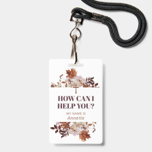 Badge Autum Floral Cross Comment puis-je vous aider Nom