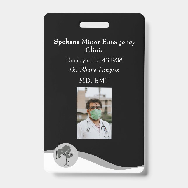 Badge avec cordon médical photo noir (Avant)