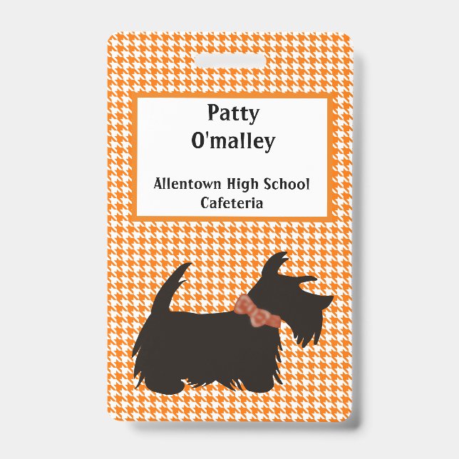 Badge avec nom de chien Scottie, étiquette nominat (Avant)
