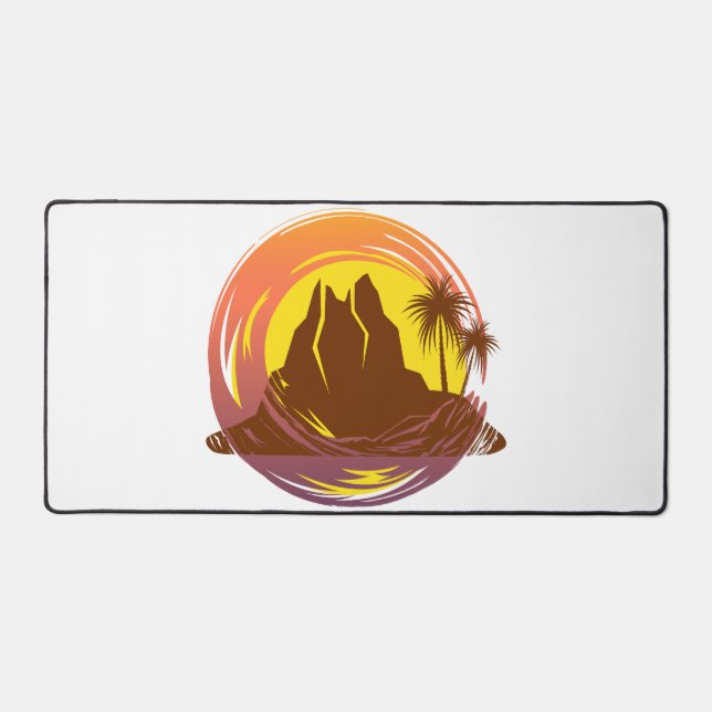 Badge avec paysage volcanique tropical et palmiers (Recto)