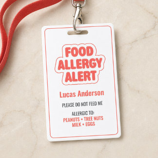 Badge Avertissement d'allergie alimentaire pour enfants