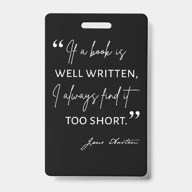 Badge Avid Reader II - Citation Jane Austen (Avant)