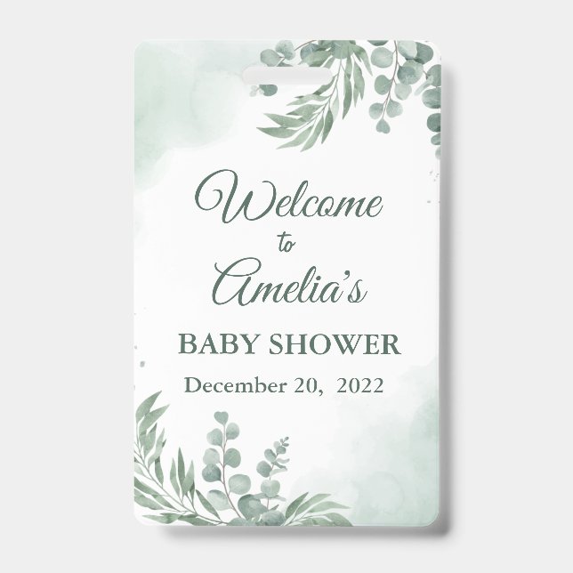 Badge Baby shower Floral Vert Sage Affiche de bienvenue  (Avant)