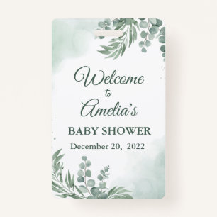 Badge Baby shower Floral Vert Sage Affiche de bienvenue