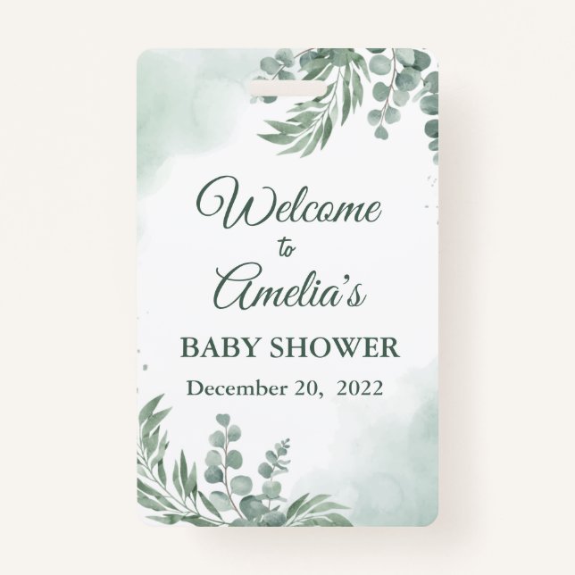 Badge Baby shower Floral Vert Sage Affiche de bienvenue  (Devant)