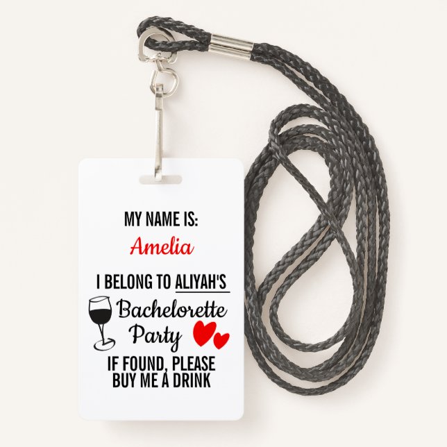Badge Bachelorette Party Lanyard Funny 'Acheter un verre (Devant avec lanière)