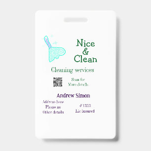 Badge Balai nettoyant vert bleu pailleté ajouter nom adr