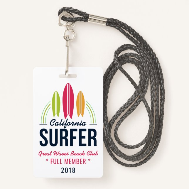 Badge Balises de surfer personnalisées (Devant avec lanière)