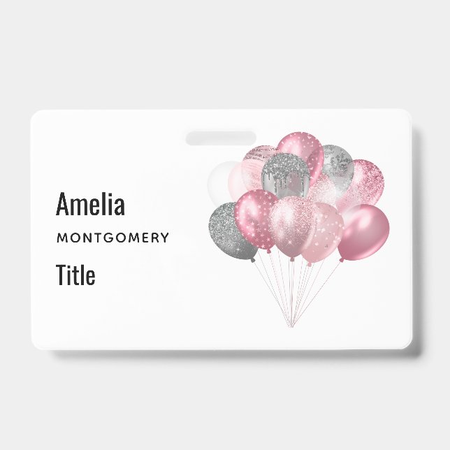 Badge Ballons scintillants rose et argent (Avant)