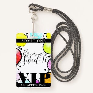 Badge Balloons comiques rétro Sweet 16 Party VIP Pass