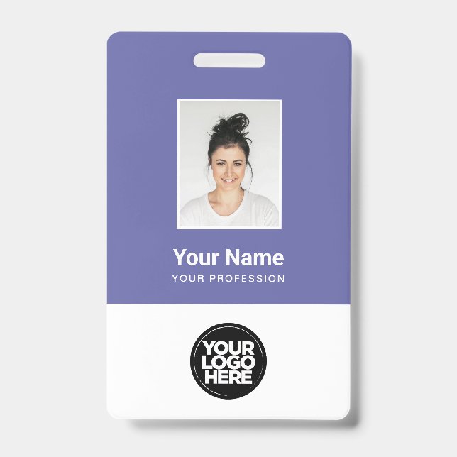 Badge Bande de code-barres de photo d'employé violet Nom (Avant)