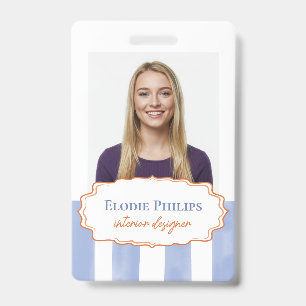 Badge Bandes ondulées aquarelle bleue Cadre Ajouter Nom
