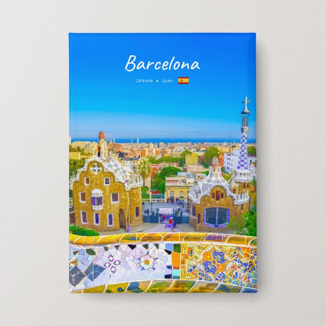 Badge Barcelone, Espagne - Parc Guell Mosaïque Gaudi (Recto)
