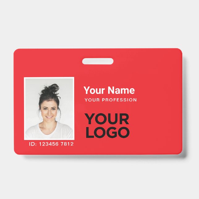 Badge Barre de photo d'employé Total Red ou logo Code Qr (Avant)