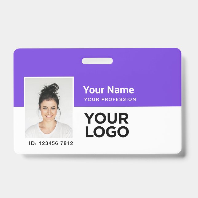 Badge Barre de photo d'employé violet ou logo de code Qr (Avant)