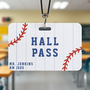 Badge Baseball Softball Sport Pinstripe School Hall Pass