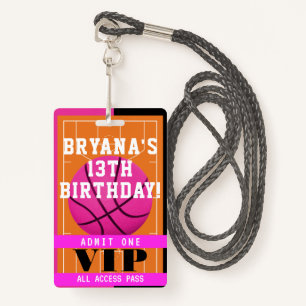 Badge Basketball rose Anniversaire de fête VIP Pass Badg