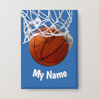 Badge Basketball Votre Nom Personnalisé Fond Acier Bleu